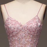 Glitter Blush Mermaid Spaghetti Straps Long Prom Dress with Beading