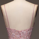 Glitter Blush Mermaid Spaghetti Straps Long Prom Dress with Beading