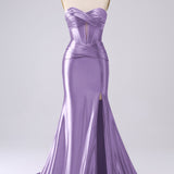 Sparkly Fuchsia Mermaid Sweetheart Corset Long Prom Dress with Slit