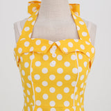 1950S Yellow Retro Polka Dot Halter Neck Vintage Dress