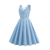 1950S Lace Patchwork V-Neck Sleeveless Vintage Dress