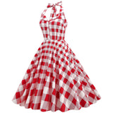 1950S Green Retro Polka Dot Halter Belted Sleeveless Vintage Dress