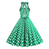 1950S Yellow Retro Polka Dot Halter Neck Vintage Dress