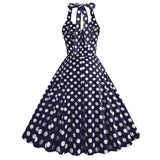 1950S Green Retro Polka Dot Halter Belted Sleeveless Vintage Dress