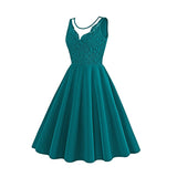 1950S Lace Patchwork V-Neck Sleeveless Vintage Dress