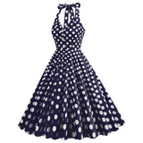 1950S Green Retro Polka Dot Halter Belted Sleeveless Vintage Dress