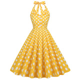 1950S Green Retro Polka Dot Halter Belted Sleeveless Vintage Dress