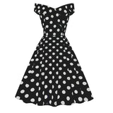 1950S Black Off Shoulder Polka Dot Vintage Dress