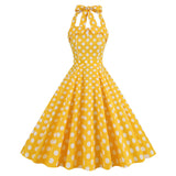 1950S Yellow Retro Polka Dot Halter Neck Vintage Dress