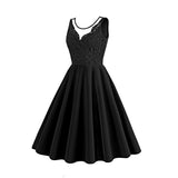 1950S Lace Patchwork V-Neck Sleeveless Vintage Dress