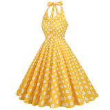 1950S Green Retro Polka Dot Halter Belted Sleeveless Vintage Dress