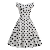 1950S Black Off Shoulder Polka Dot Vintage Dress