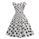 1950S Black Off Shoulder Polka Dot Vintage Dress