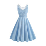 1950S Lace Patchwork V-Neck Sleeveless Vintage Dress
