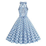 1950S Yellow Retro Polka Dot Halter Neck Vintage Dress