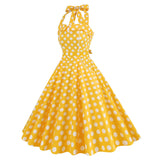 1950S Yellow Retro Polka Dot Halter Neck Vintage Dress