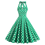 1950S Yellow Retro Polka Dot Halter Neck Vintage Dress