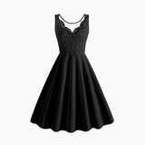 1950S Lace Patchwork V-Neck Sleeveless Vintage Dress