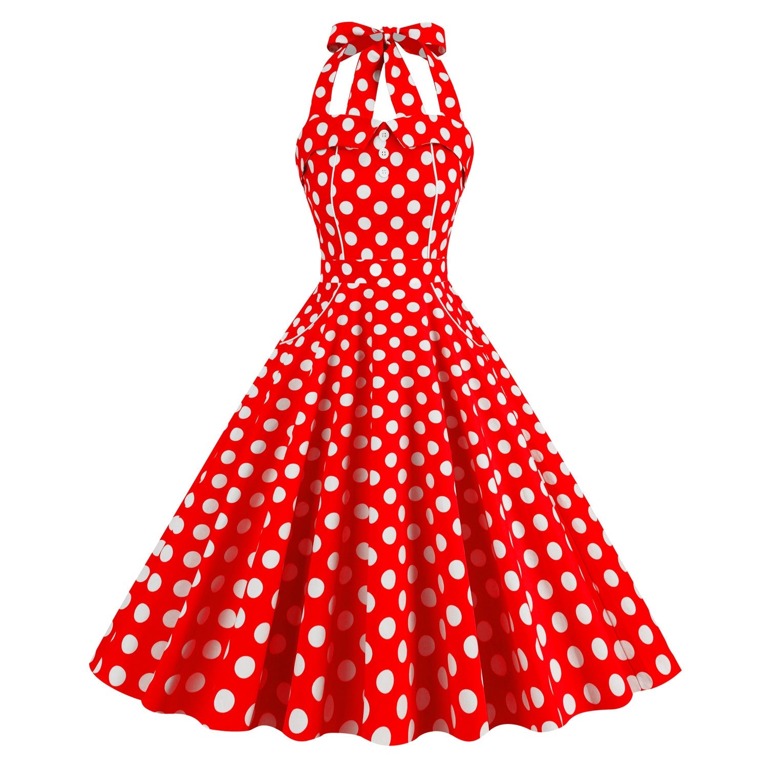 1950S Yellow Retro Polka Dot Halter Neck Vintage Dress