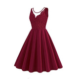 1950S Lace Patchwork V-Neck Sleeveless Vintage Dress