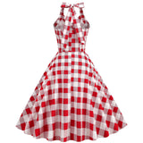 1950S Green Retro Polka Dot Halter Belted Sleeveless Vintage Dress