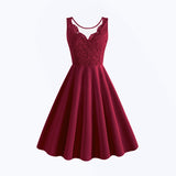 1950S Lace Patchwork V-Neck Sleeveless Vintage Dress