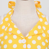 1950S Green Retro Polka Dot Halter Belted Sleeveless Vintage Dress