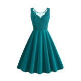 1950S Lace Patchwork V-Neck Sleeveless Vintage Dress