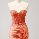 Lilac Strapless Corset Pleated Tight Homecoming Dress with Appliques