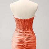 Lilac Strapless Corset Pleated Tight Homecoming Dress with Appliques