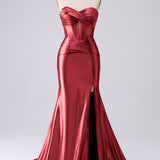 Sparkly Gold Mermaid Sweetheart Corset Long Prom Dress with Slit