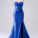 Sparkly Gold Mermaid Sweetheart Corset Long Prom Dress with Slit