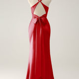 Pink Mermaid V Neck Satin Long Bridesmaid Dress