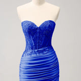 Lilac Strapless Corset Pleated Tight Homecoming Dress with Appliques