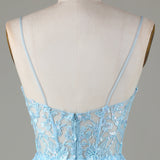 Light Blue Sheer Bodice Ruffle Tiered Short Homecoming Dress