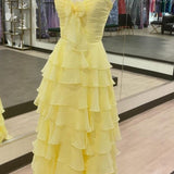 Lira | Hot Pink Chiffon Sweetheart Tiered Ruffles Prom Dress with Slit