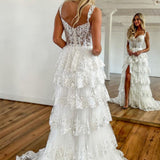 Nola | Glitter Lavender A-Line Lace Off The Shoulder Long Tiered Prom Dress With Split
