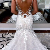 Aya | Ivory Lace Mermaid Backless Long Wedding Dress