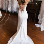 Emmie | Sheath White Lace-Up Back Wedding Dress with Slit