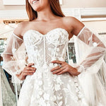 Treasure | Ivory Lace A-Line Detachable Long Sleeves Corset Long Wedding Dress