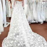 Treasure | Ivory Lace A-Line Detachable Long Sleeves Corset Long Wedding Dress