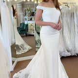 Liberty | White Off the Shoulder Long Mermaid Wedding Dress with Lace Appliques