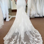 Liberty | White Off the Shoulder Long Mermaid Wedding Dress with Lace Appliques