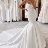 Halo | White Strapless Satin Long Mermaid Wedding Dress