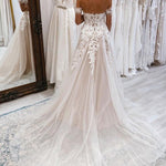Noor | A-Line Ivory Off the Shoulder Long Wedding Dress with Lace Appliques