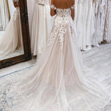 Noor | A-Line Ivory Off the Shoulder Long Wedding Dress with Lace Appliques