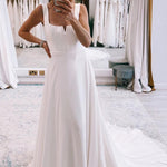 Bridget | Simple White Square Neck Boho Long Chiffon Wedding Dress