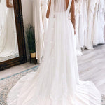 Bridget | Simple White Square Neck Boho Long Chiffon Wedding Dress