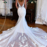 Violeta | White V-Neck Mermaid Long Lace Wedding Dress