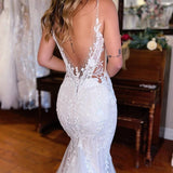 Violeta | White V-Neck Mermaid Long Lace Wedding Dress